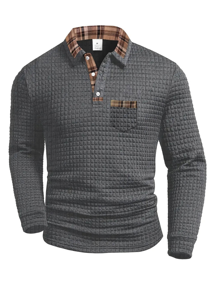 Long-Sleeve Soft-Touch Checked Polo Shirt