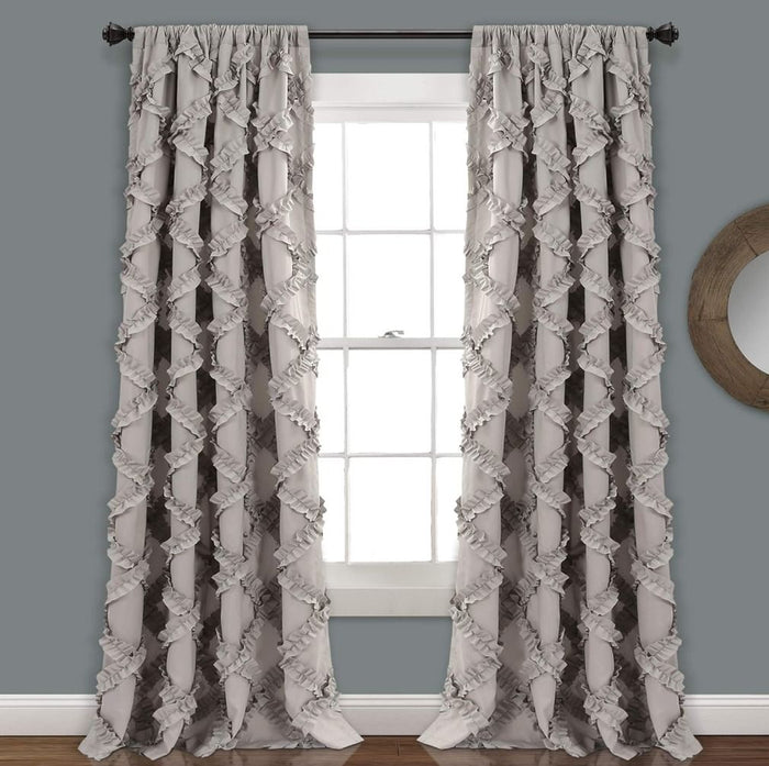 Lush Decor, Gray Ruffle Diamond Curtains Textured Window Panel Set for Living, Dining Room, Bedroom (Pair), 84â€ x 54, 2 Count