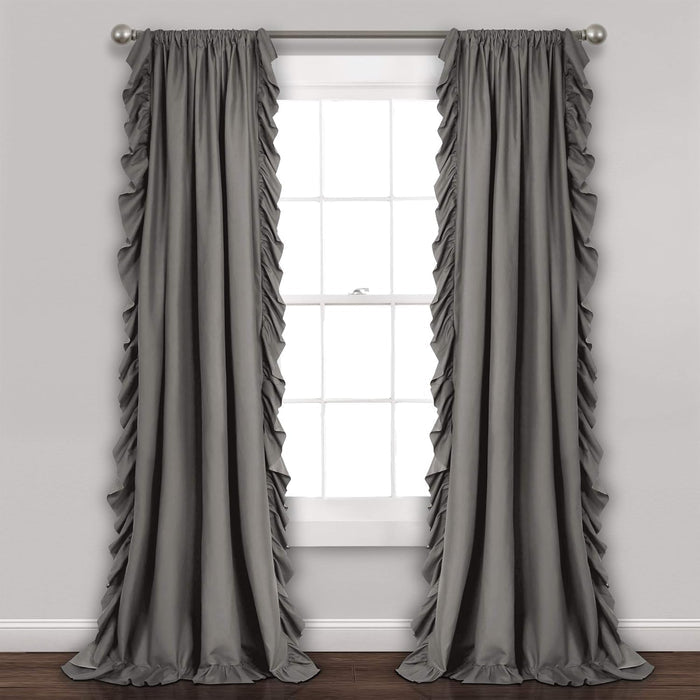 Lush Decor Reyna Ruffle Window Curtain Panel Set Pair 54in W X 84in L Gray Flowy Curtain Set