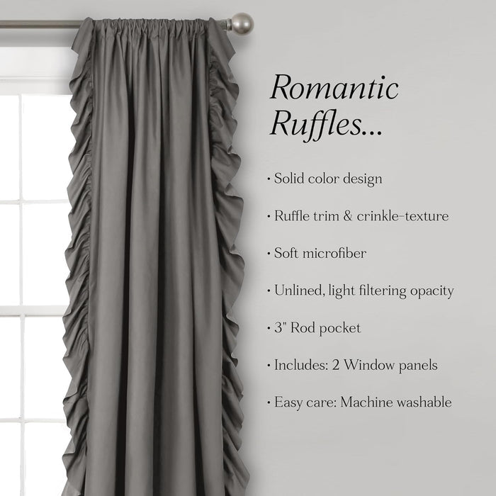 Lush Decor Reyna Ruffle Window Curtain Panel Set Pair 54in W X 84in L Gray Flowy Curtain Set