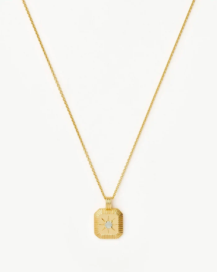 March Birthstone Pendant Necklace | 18ct Gold Vermeil/Dyed Aqua Chalcedony Necklaces Missoma