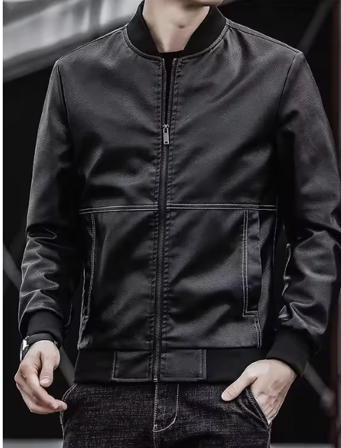 Men's Baseball Collar Leather Jacket