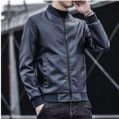 Men's Baseball Collar Leather Jacket
