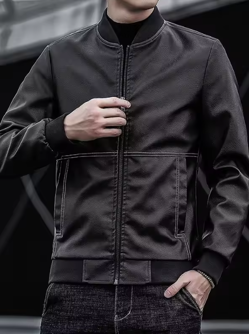 Men's Baseball Collar Leather Jacket