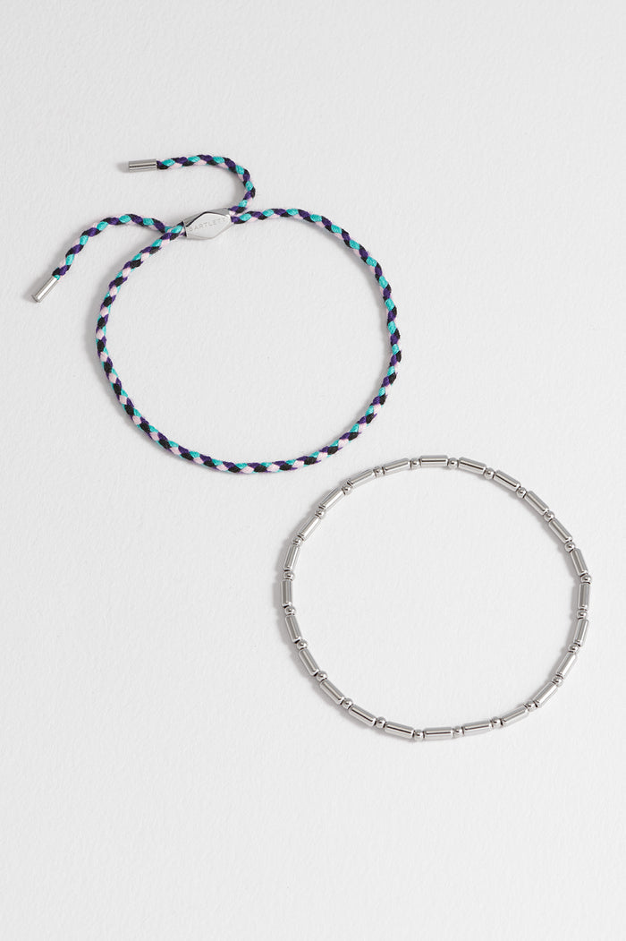 Men's Blue Cord and Beaded Stretch Duo Bracelet