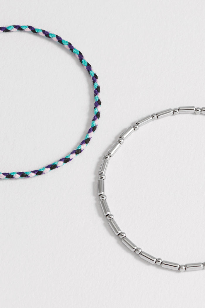 Men's Blue Cord and Beaded Stretch Duo Bracelet
