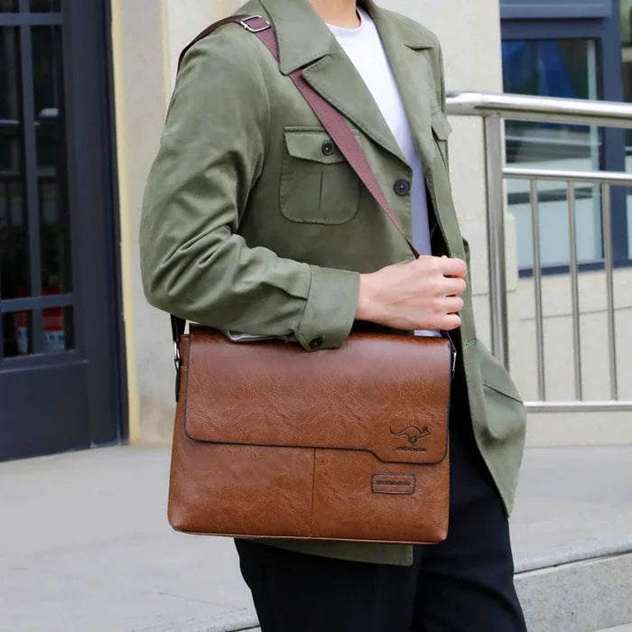 Men’s Business Leather Crossbody Messenger Bag for iPad
