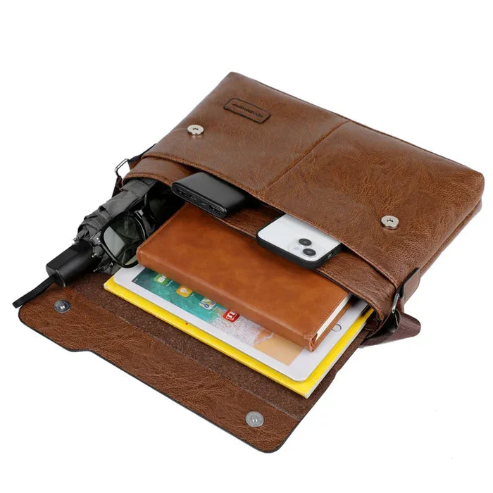 Men’s Business Leather Crossbody Messenger Bag for iPad