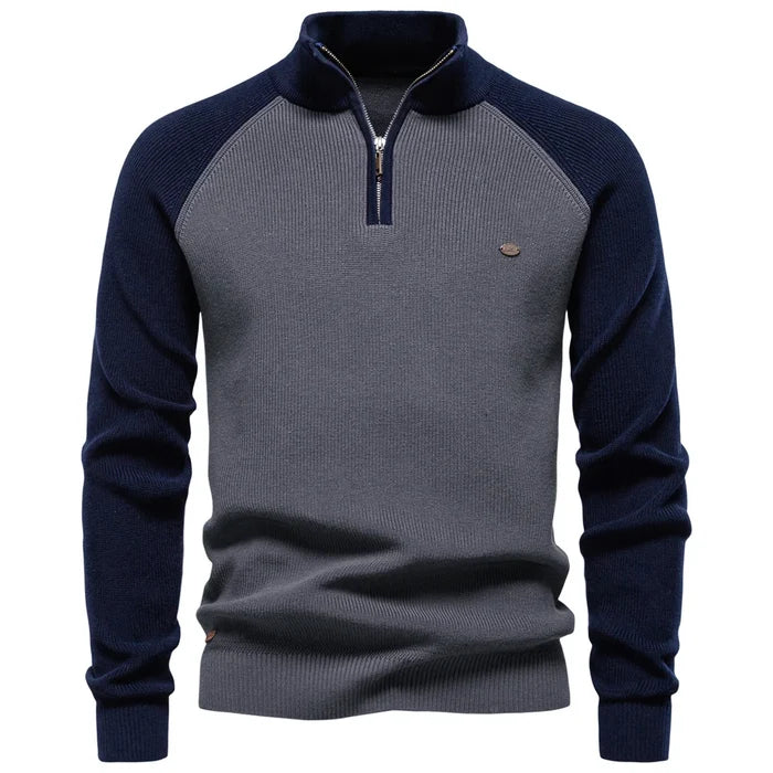 Men's Cotton Mock Neck Pullover Sweater Quarter Zip