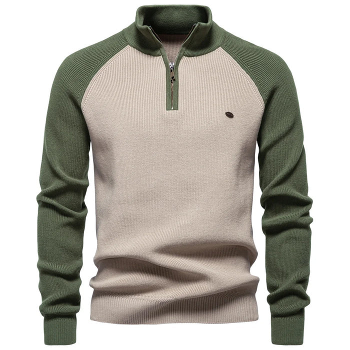 Men's Cotton Mock Neck Pullover Sweater Quarter Zip