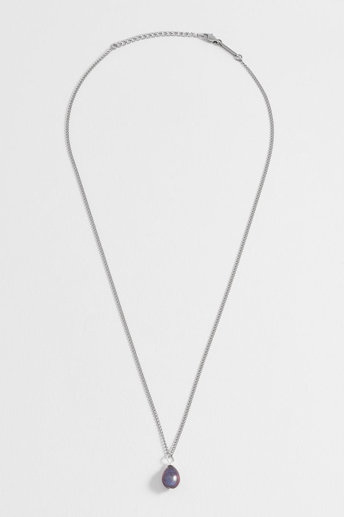 Men's Fine Curb Chain and Blue Pearl Necklace
