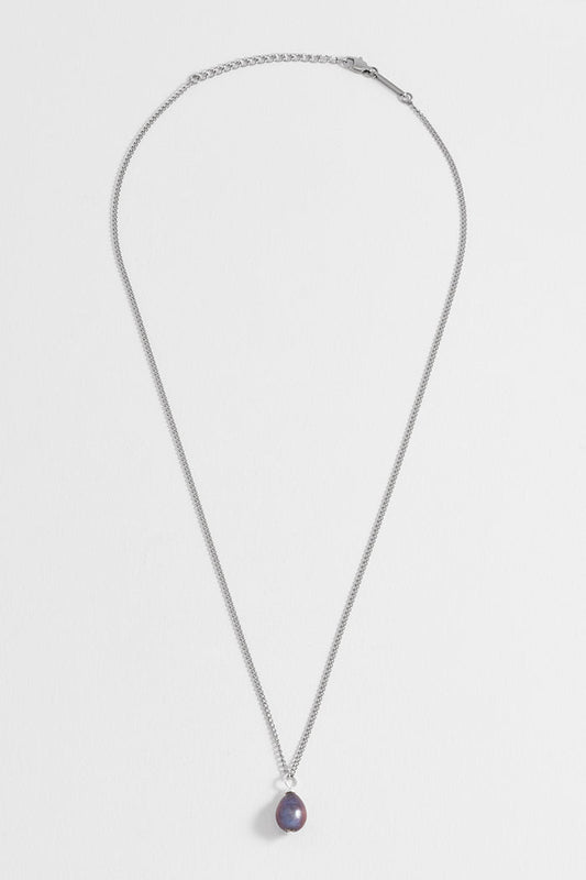 Men's Fine Curb Chain and Blue Pearl Necklace