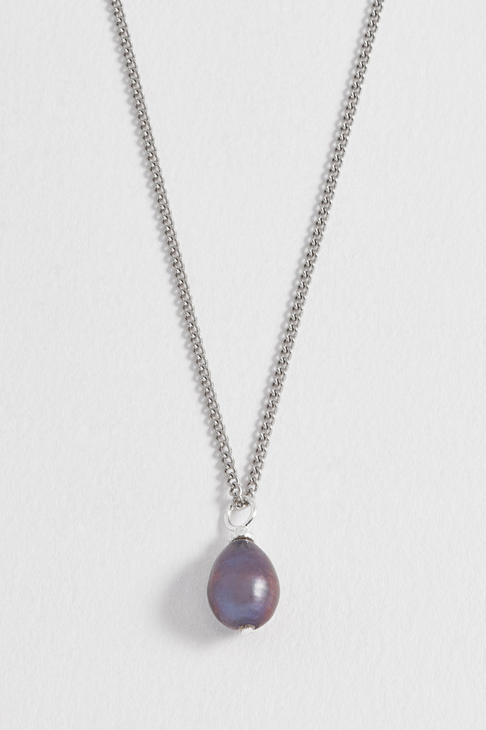 Men's Fine Curb Chain and Blue Pearl Necklace