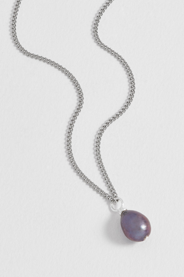 Men's Fine Curb Chain and Blue Pearl Necklace