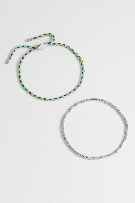 Men's Green Cord and Beaded Stretch Duo Bracelet