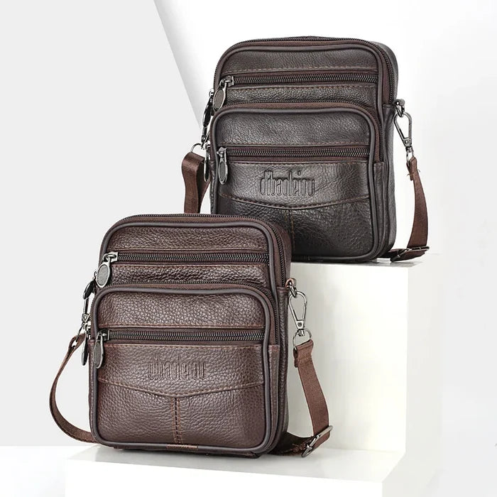 Men’s Leather Crossbody Messenger Bag – Multi-Pocket Shoulder Bag