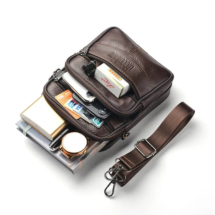 Men’s Leather Crossbody Messenger Bag – Multi-Pocket Shoulder Bag