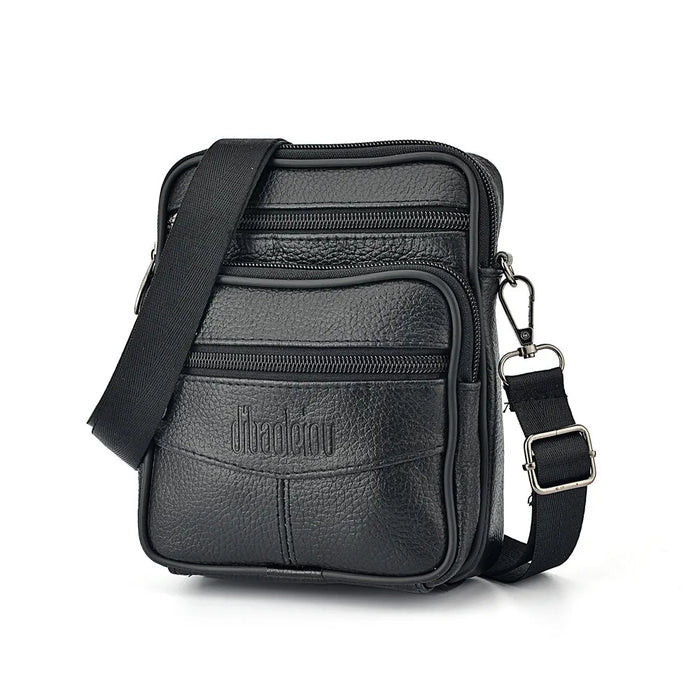 Men’s Leather Crossbody Messenger Bag – Multi-Pocket Shoulder Bag