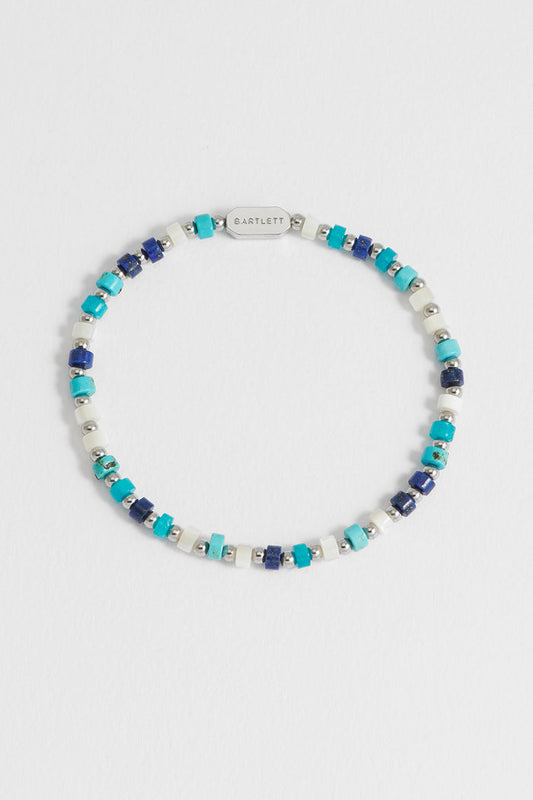 Men's Mixed Blue Gemstone Rondelle Bracelet