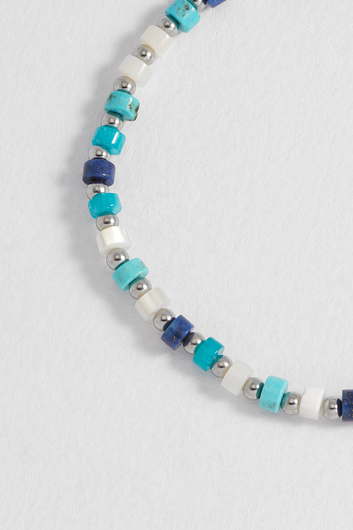 Men's Mixed Blue Gemstone Rondelle Bracelet