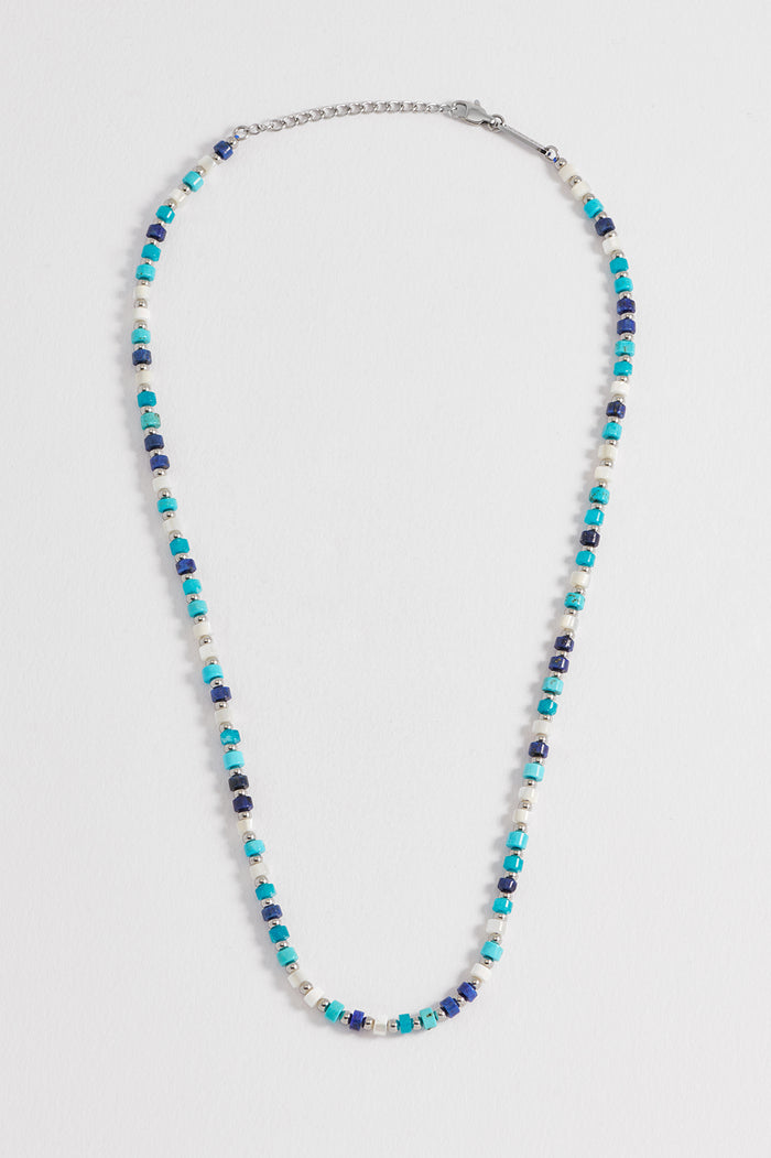 Men's Mixed Blue Gemstone Rondelle Necklace