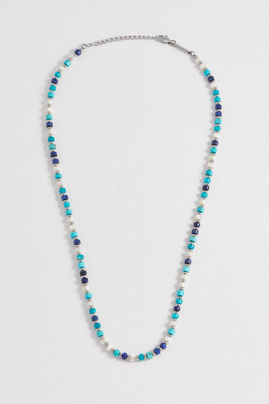 Men's Mixed Blue Gemstone Rondelle Necklace