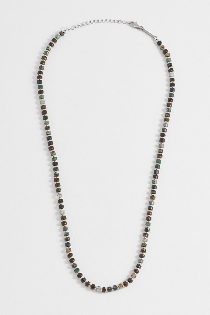Men's Mixed Green Gemstone Rondelle Necklace