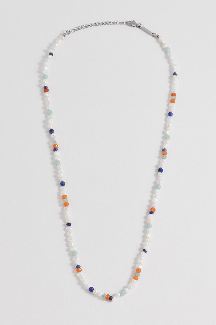 Men's Pearl and Mixed Gemstone Necklace