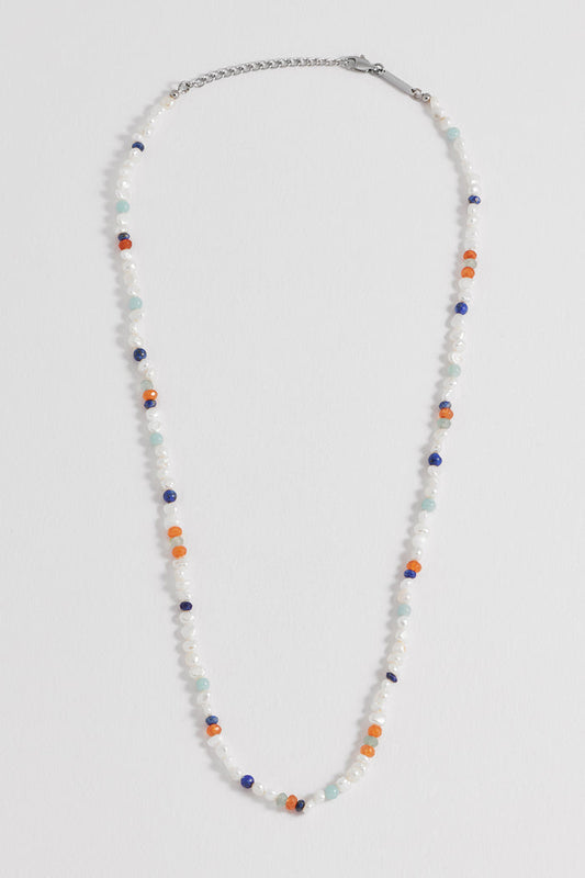 Men's Pearl and Mixed Gemstone Necklace