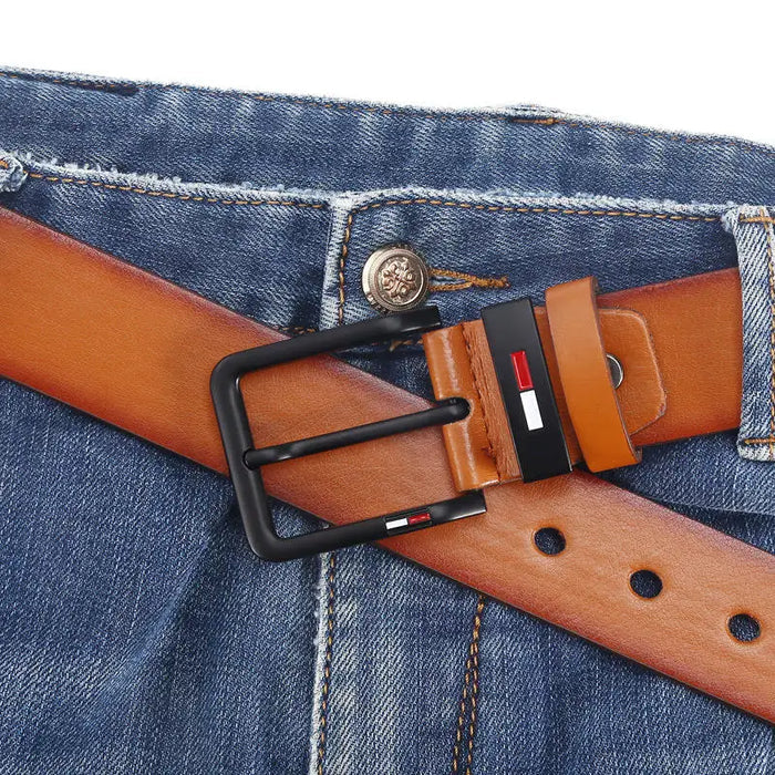 Men’s PU Leather Belt with Square Pin Buckle – Business Casual Waist Belt