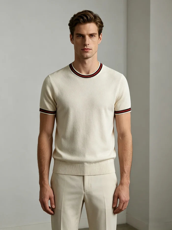 Men's Short-Sleeve Knit Shirt White Lightweight Business