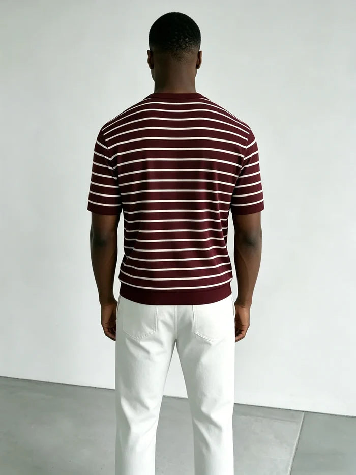 Men's Striped Knit Crew Neck T-Shirt Claret