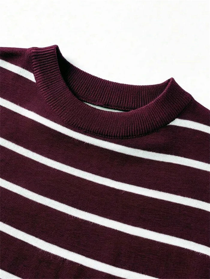 Men's Striped Knit Crew Neck T-Shirt Claret