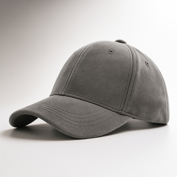 Men's suede baseball cap with curved brim and structured crown