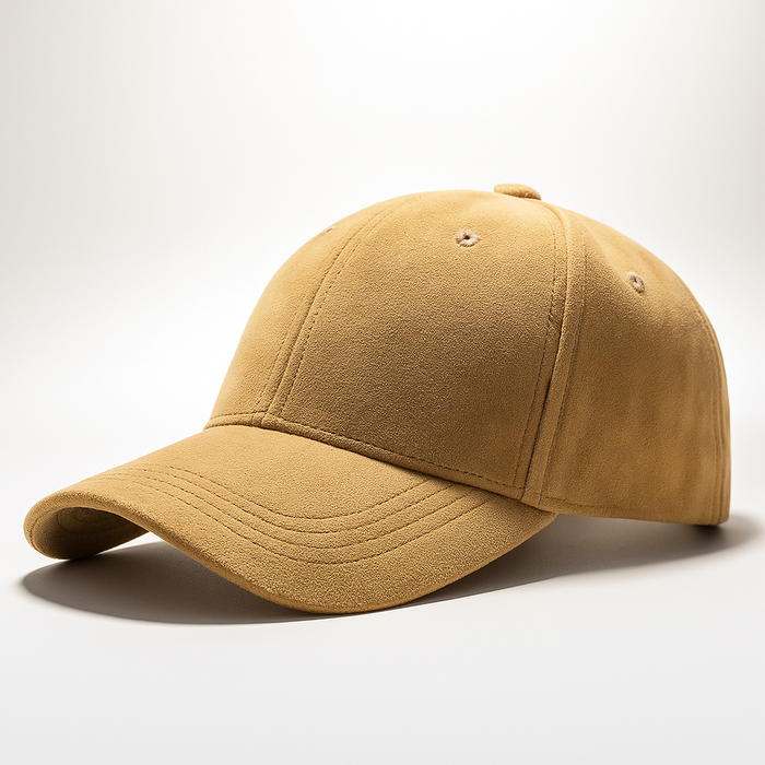 Close-up of the soft suede texture on a men's baseball cap