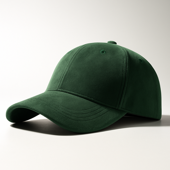 Men's suede baseball cap shown from the side