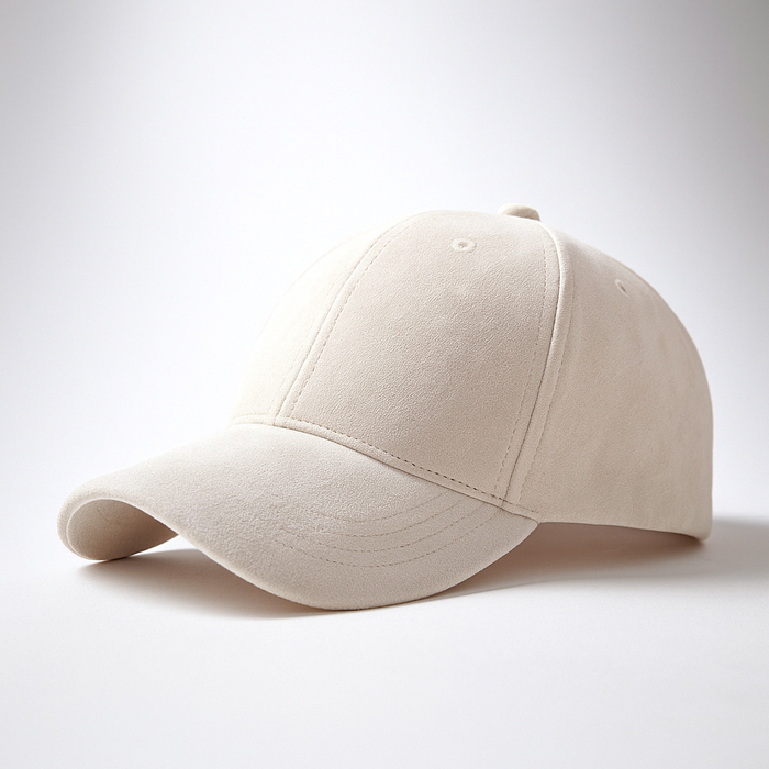 Back view of men's suede baseball cap with adjustable strap