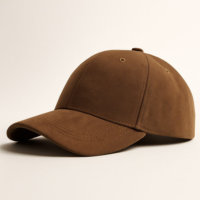 Men's suede baseball cap displayed against a clean background