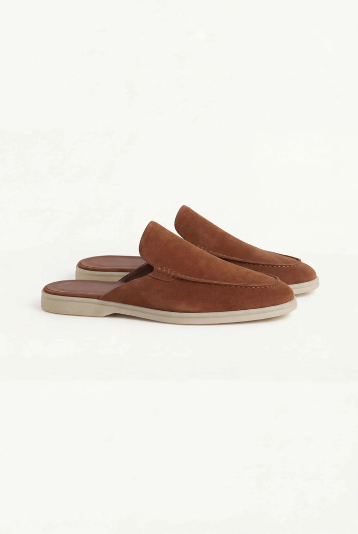 Men's Suede Leather Open Mule Shoes Brown