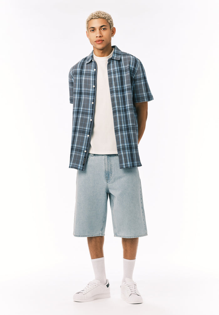 Buffalo Men Shorts Navy Denim Denim Shorts Rigid Mid-Length