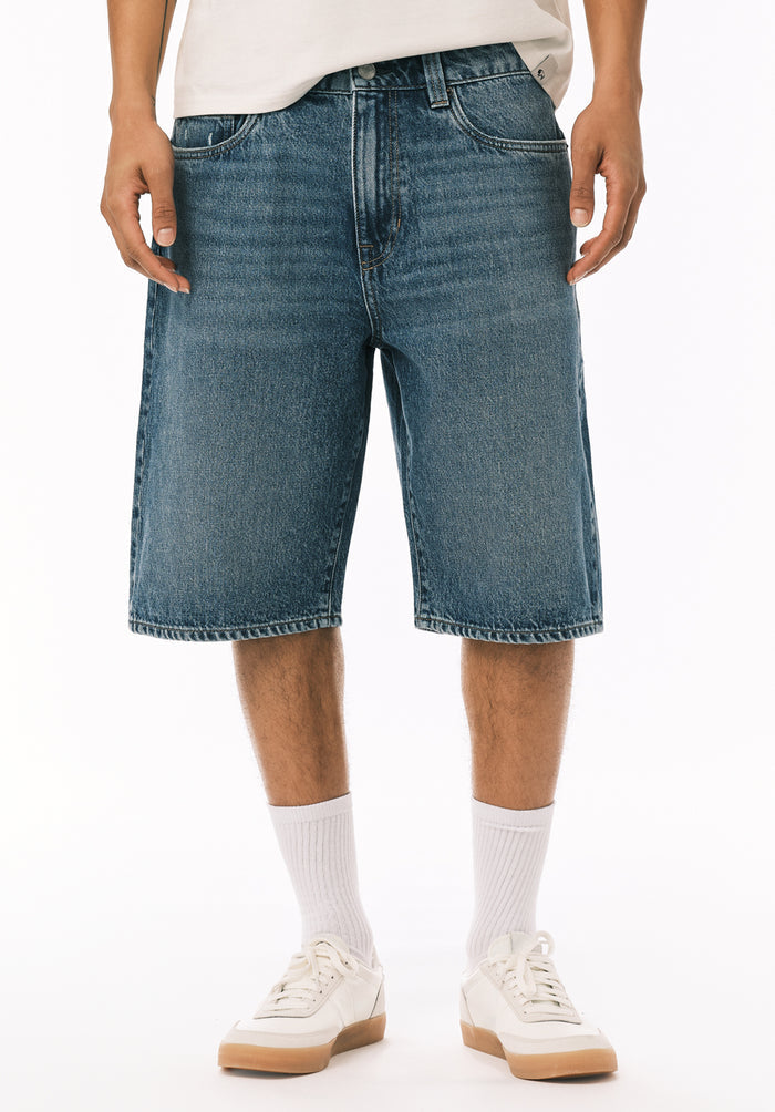 Buffalo Men Shorts Navy Denim Denim Shorts Rigid Longer Length