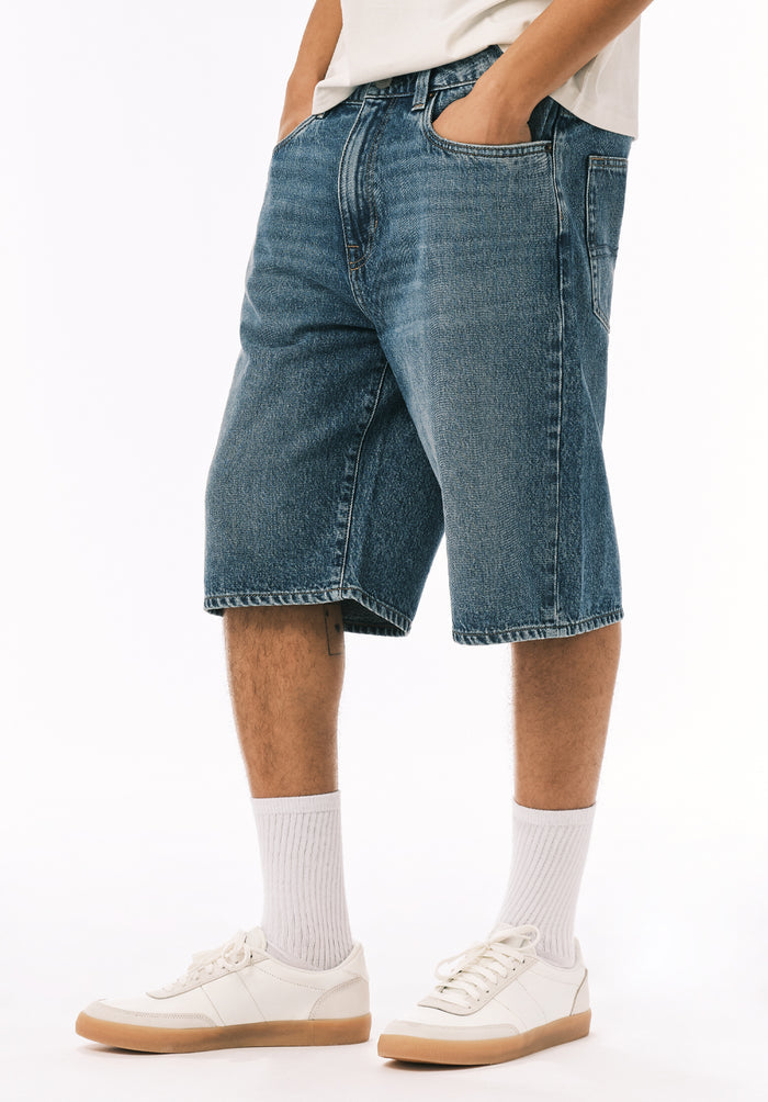 Buffalo Men Shorts Navy Denim Denim Shorts Rigid Longer Length