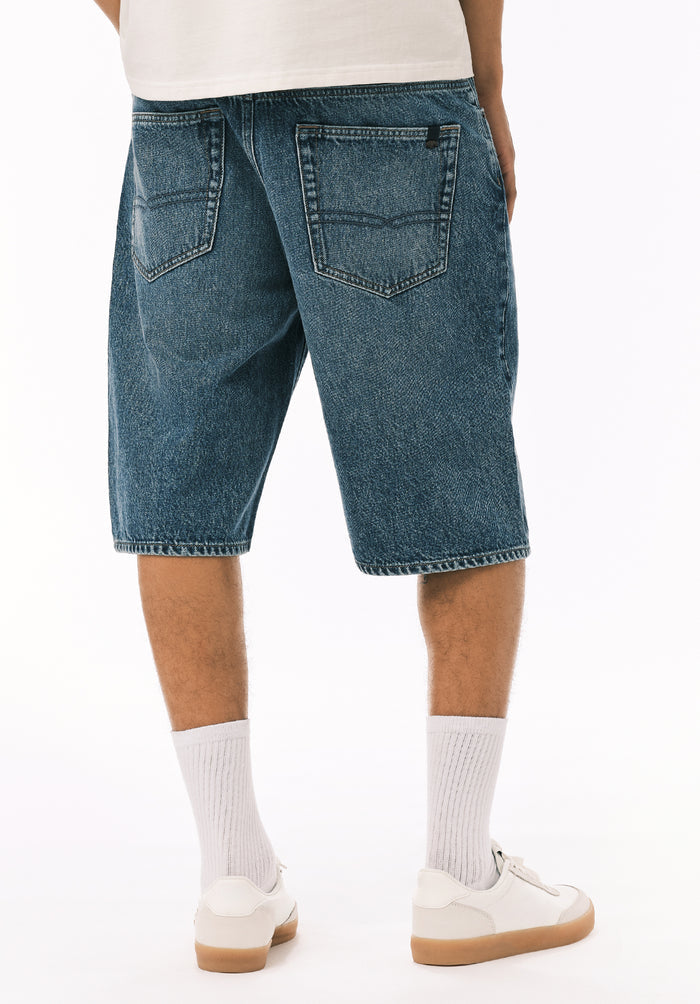 Buffalo Men Shorts Navy Denim Denim Shorts Rigid Longer Length