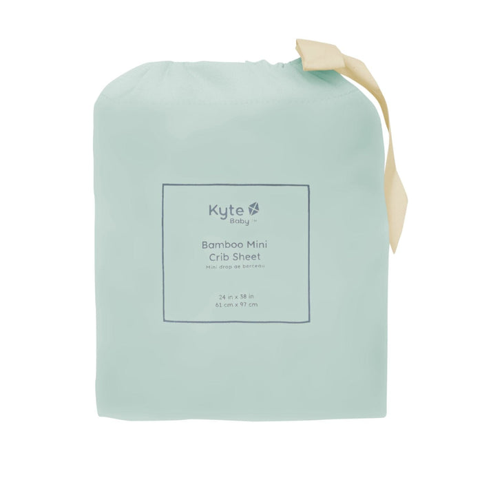 Kyte Baby Bamboo Mini Crib sheet in  Sage Green in bag