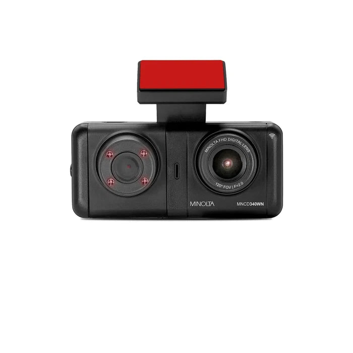 Car dashboard camera with a red light on a white background