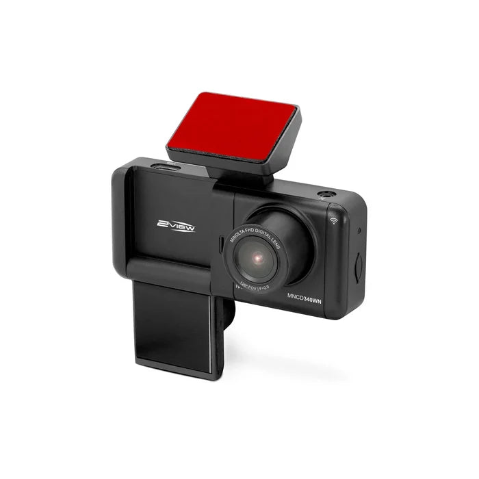 Car dashboard camera with a red light on a white background
