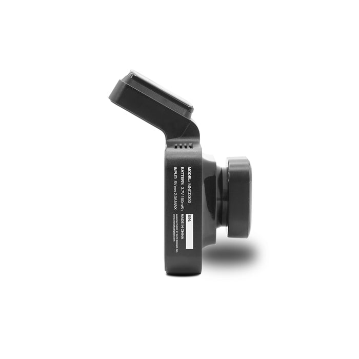 Black camera lens on a white background