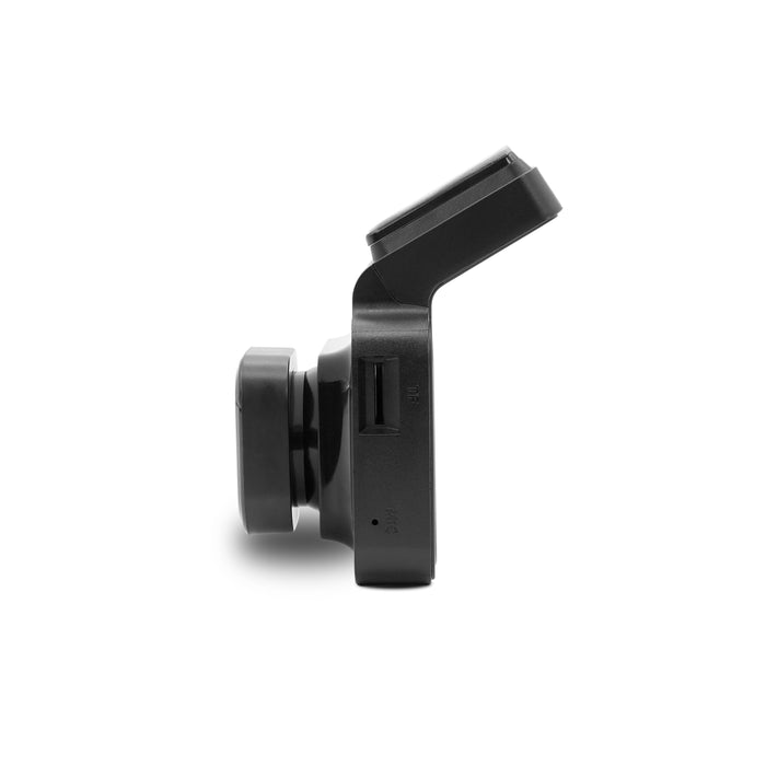 Black camera lens attachment on a white background