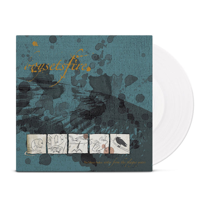A white vinyl record in a blue cover, featuring Boysetsfire’s "Notes From The Plague Years.