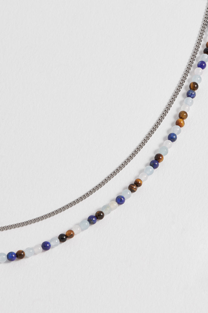 Mixed Gemstone and Chain Duo Necklace